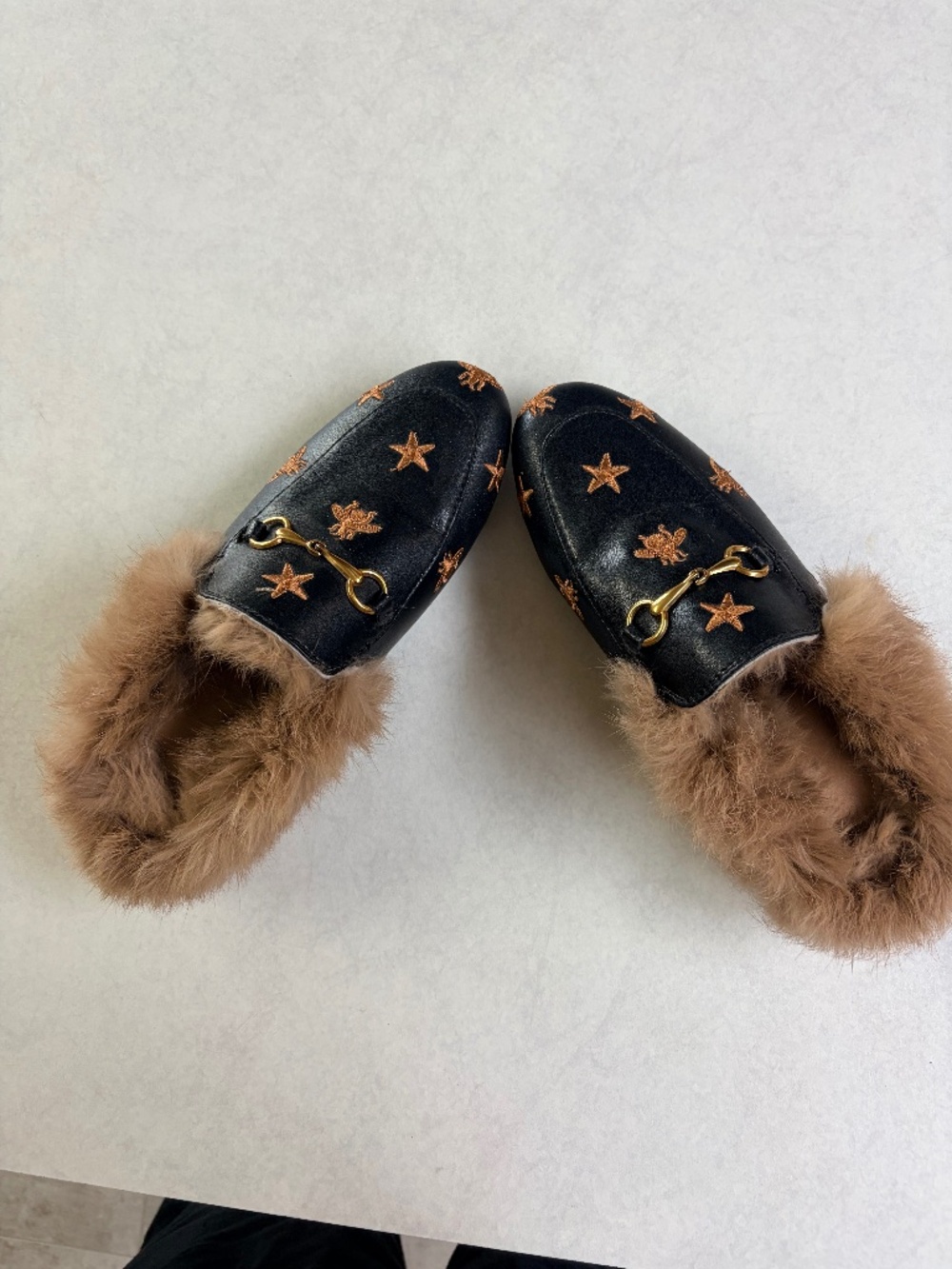 Faux fur hard soled slippers